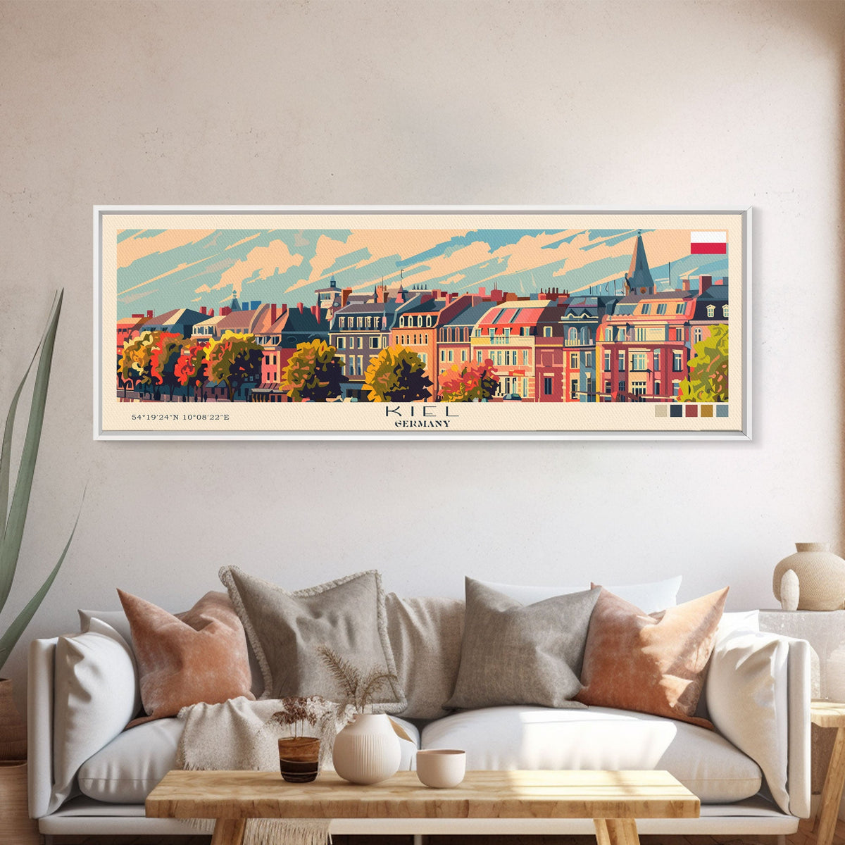 Kiel Germany Panoramic Travel Poster, Framed Canvas Print or Metal Wall Art, Travel Art, Home Decor, Panoramic Painting, Midcentury Art
