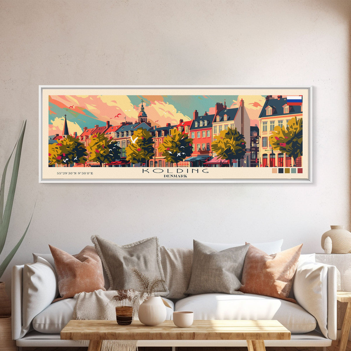 Kolding Denmark Travel Print Wall Art, Panoramic City Art, Travel Art, Wall Decor, Vacation Gift, Framed Canvas Print Or Metal Art