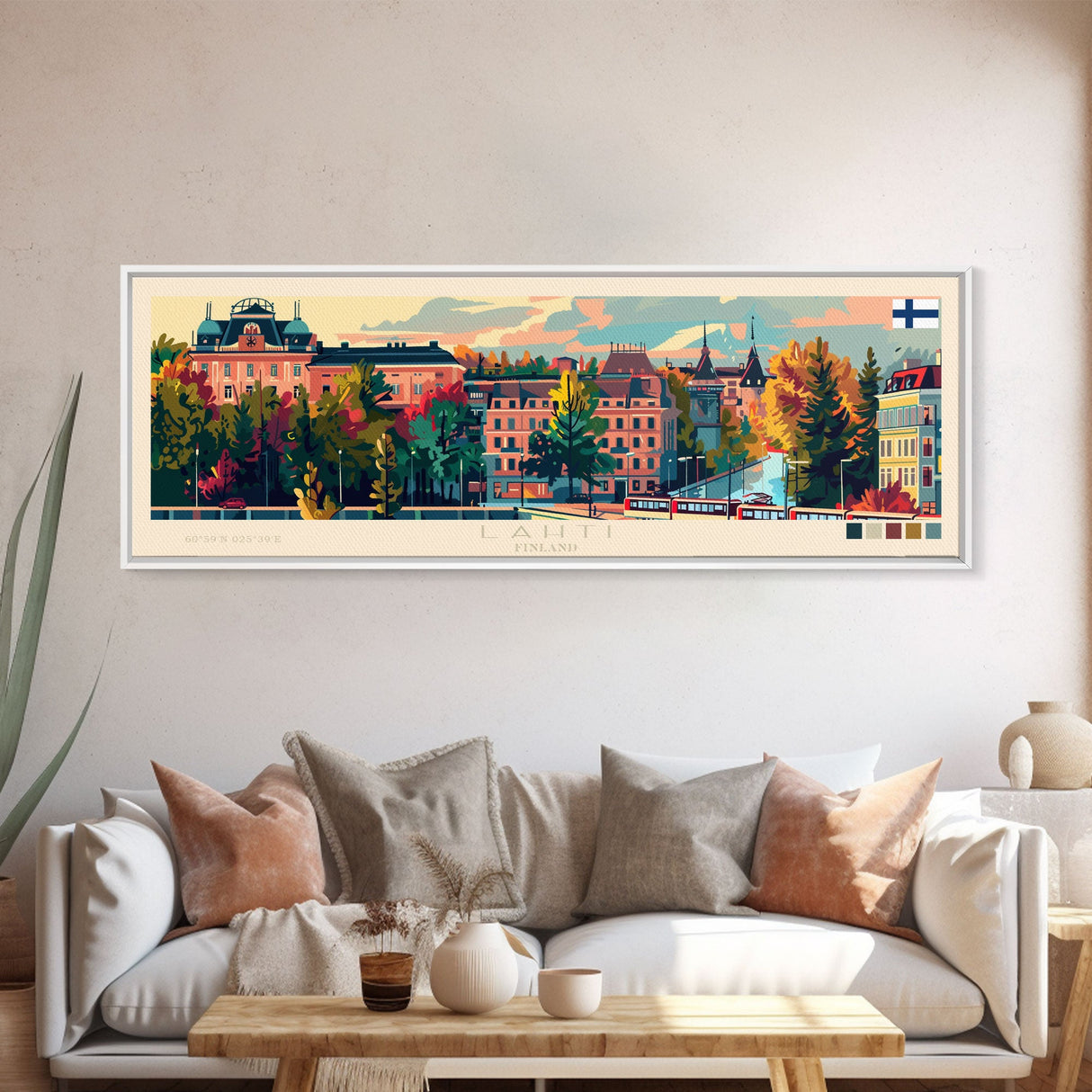 Lahti Finland Panoramic Travel Poster, Framed Canvas Print or Metal Wall Art, Travel Art, Home Decor, Panoramic Painting, Midcentury Art