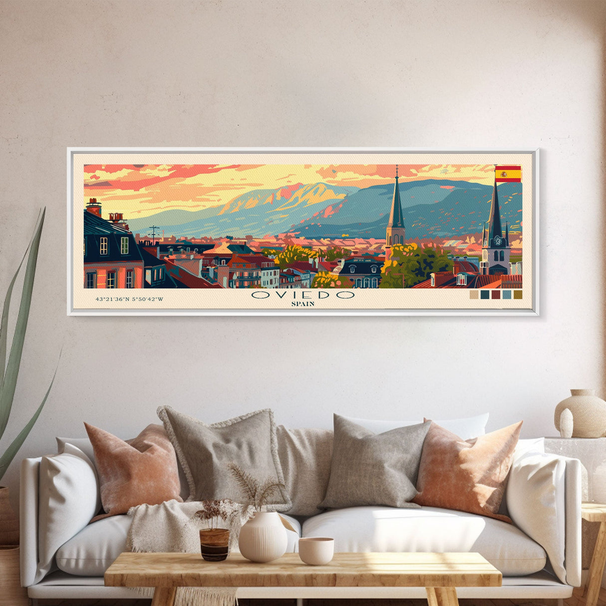 Oviedo Spain Travel Art, City Art, Framed Canvas Print or Metal Wall Art, Europe Travel Poster, Panoramic Wall Art, Extra Wide Wall Art