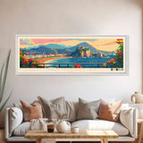 San Sebastian Spain Panoramic Travel Poster, Framed Canvas Print or Metal Wall Art, Travel Art, Home Decor, Panoramic Painting, Midcentury Art