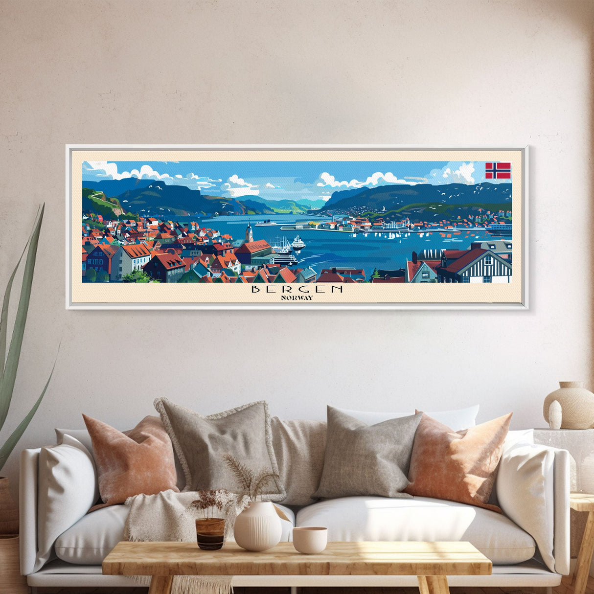 Bergen Norway Wall Art, Panoramic Travel Poster, Panoramic Framed Canvas Print, City Wall Art, Wall Hanging Home Decor, Travel Art