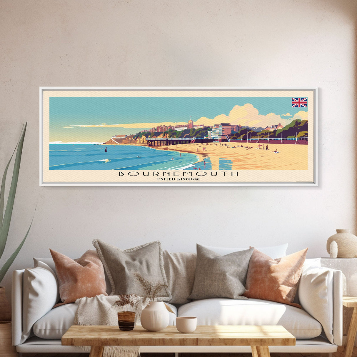 Bournemouth United Kingdom Wall Art, Panoramic Travel Poster, Panoramic Framed Canvas Print, City Wall Art, Wall Hanging Home Decor, Travel Art