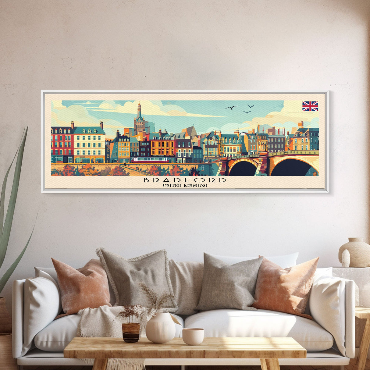 Bradford United Kingdom Travel Print Wall Art, Panoramic City Art, Travel Art, Wall Decor, Vacation Gift, Framed Canvas Print Or Metal Art