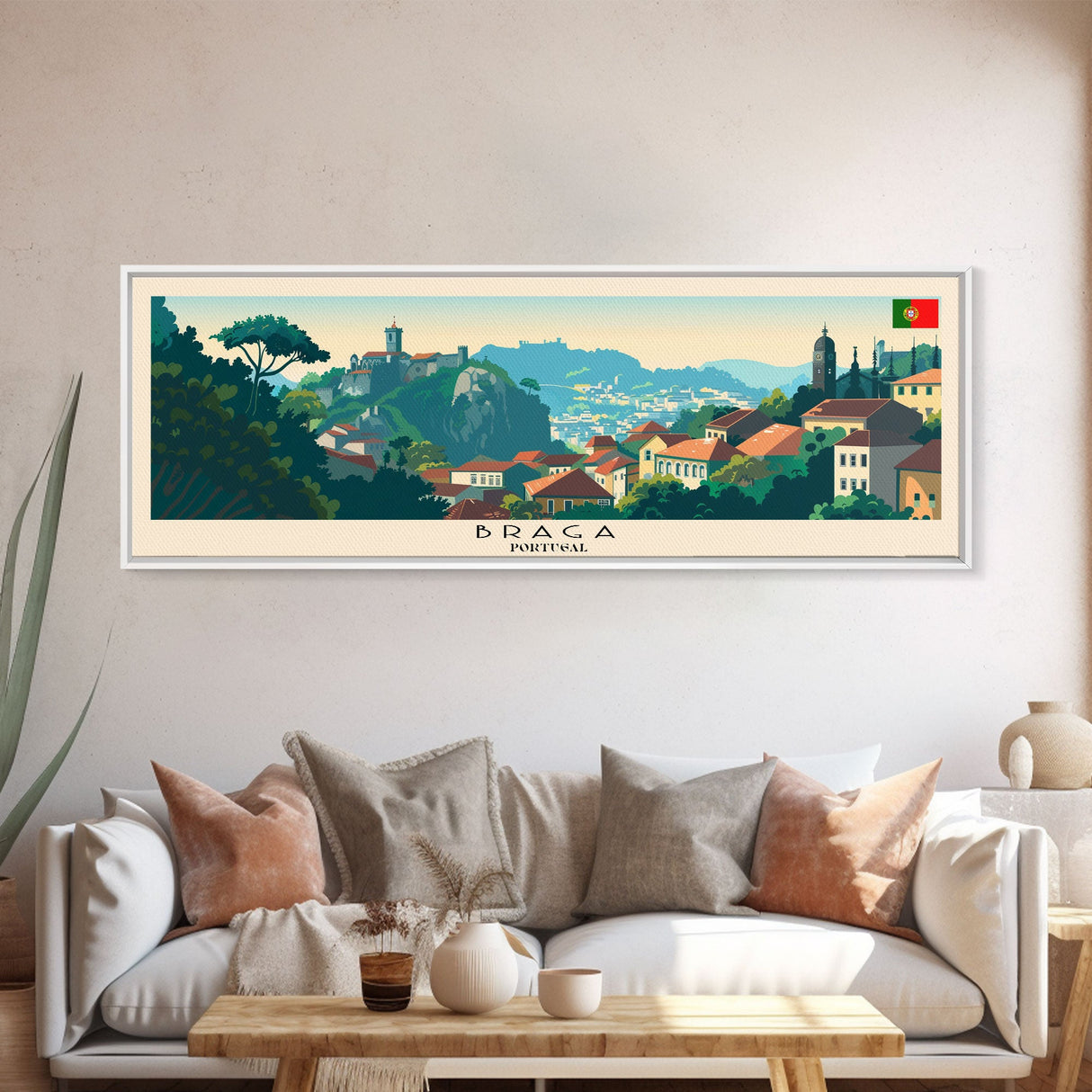 Braga Portugal Travel Art, City Art, Framed Canvas Print or Metal Wall Art, Europe Travel Poster, Panoramic Wall Art, Extra Wide Wall Art