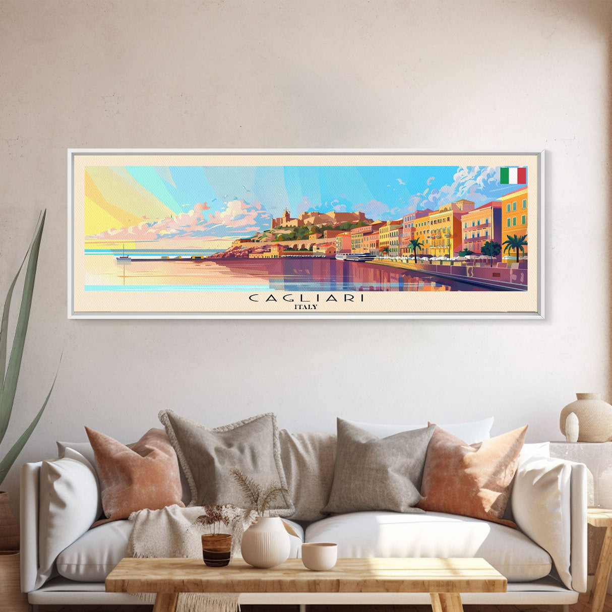Cagliari Italy Wall Art, Panoramic Travel Poster, Panoramic Framed Canvas Print, City Wall Art, Wall Hanging Home Decor, Travel Art