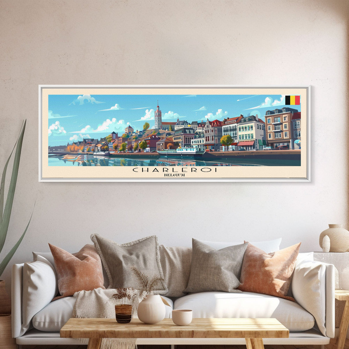 Charleroi Belgium Travel Print Wall Art, Panoramic City Art, Travel Art, Wall Decor, Vacation Gift, Framed Canvas Print Or Metal Art