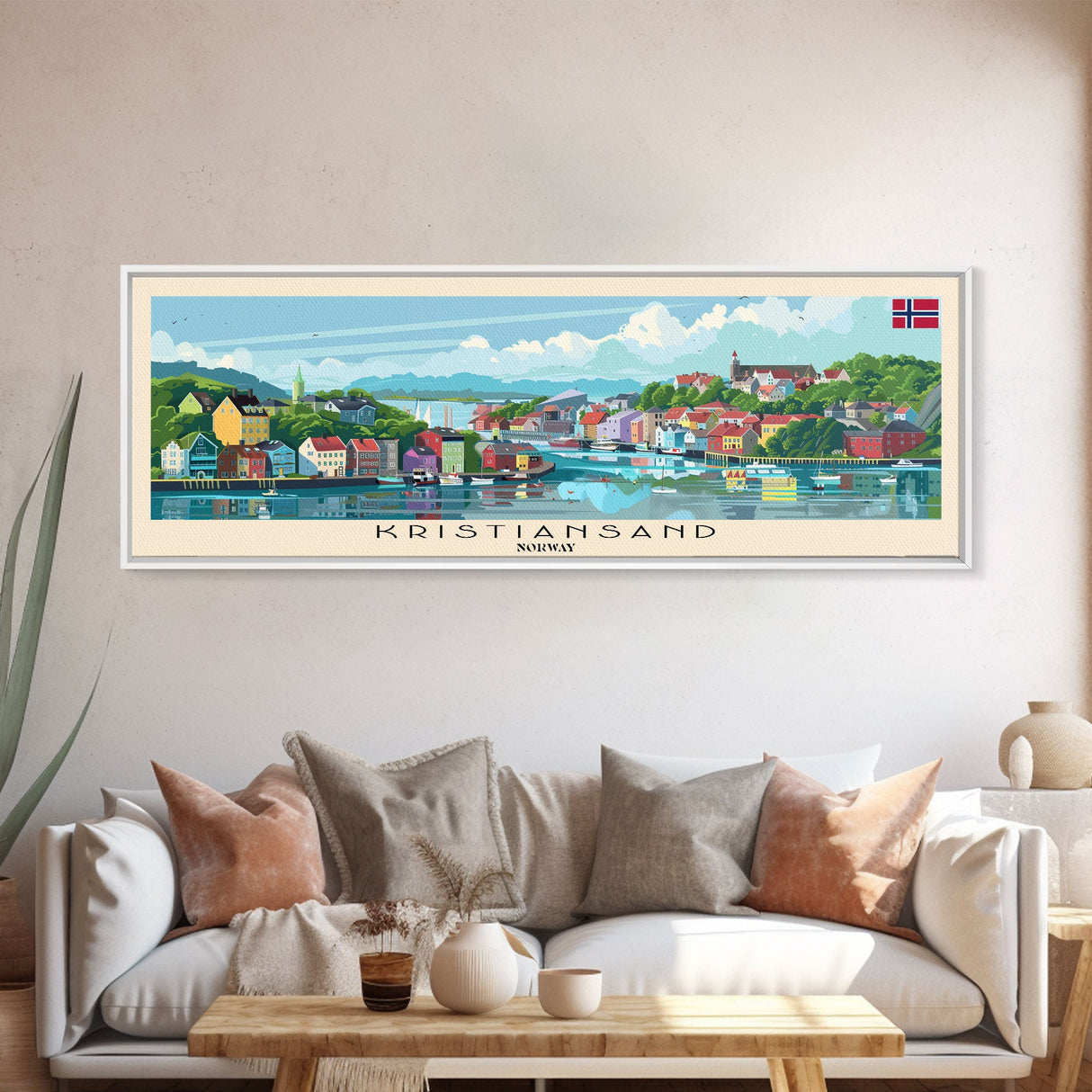 Kristiansand Norway Wall Art, Panoramic Travel Poster, Panoramic Framed Canvas Print, City Wall Art, Wall Hanging Home Decor, Travel Art