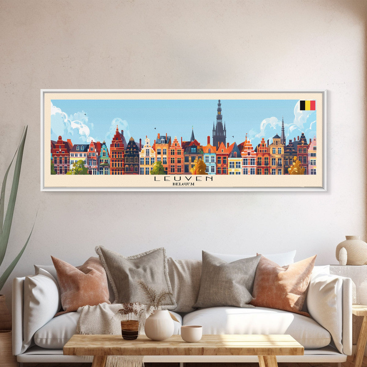 Leuven Belgium Travel Print Wall Art, Panoramic City Art, Travel Art, Wall Decor, Vacation Gift, Framed Canvas Print Or Metal Art