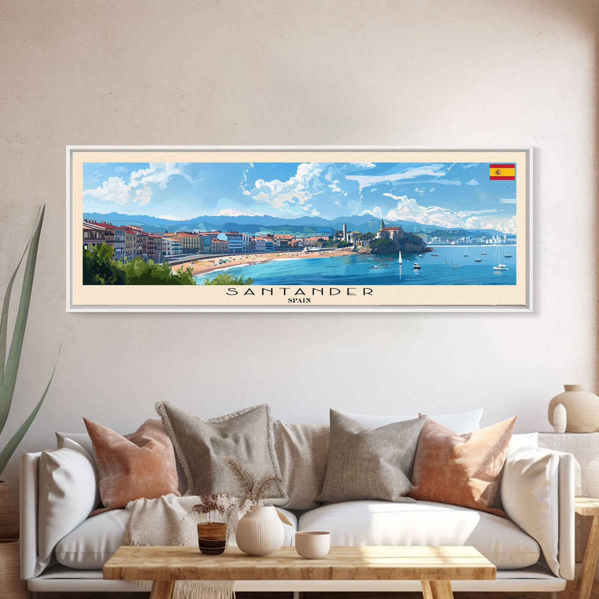 Santander Spain Travel Print Wall Art, Panoramic City Art, Travel Art, Wall Decor, Vacation Gift, Framed Canvas Print Or Metal Art
