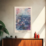Belgrade Serbia Travel Poster Framed Canvas Print, Wall Art, Living Room Art, Watercolor Painting, Original Art, Vacation Gift