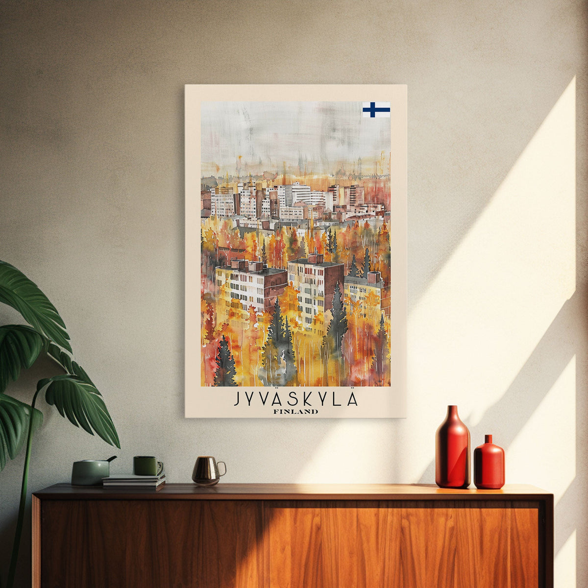 Jyvaskyla Finland Scenic Waterfront, Framed Canvas Print, Travel Poster, Nordic Wall Art, Living Room Decor, Peaceful Landscape, Home Tranquility