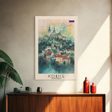 Kosice Slovakia Historic Cityscape, Framed Canvas Print, Travel Poster, Wall Art, Office Decor, Slovakian Urban Painting, Historic City Scene