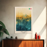 Milan Italy Travel Poster Framed Canvas Print, Iconic Landmarks, Urban Art, Wall Hanging, Home Decor, Travel Print, Artistic Gift