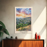Nalchik Russia Travel Poster Framed Canvas Print, Sunset Watercolor Painting, Scenic Art, Vacation Wall Art, Living Room Decor, Unique Art
