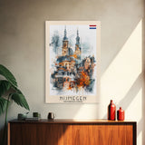 Nijmegen Netherlands Framed Canvas Print, Urban Travel Poster, Watercolor Painting, Architectural Wall Art, Home Decor, Unique Art