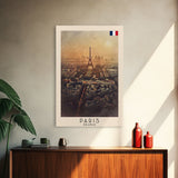 Paris France Travel Poster Framed Canvas Print, Watercolor Painting, Scenic Wall Art, Home Decor, French Cityscape, Classic Art