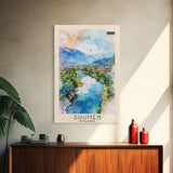 Shumen Bulgaria Travel Poster Framed Canvas Print, Watercolor Painting, Scenic Wall Art, Home Decor, Bulgarian Landscape, Classic Art