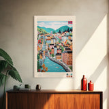 Bergen Norway Travel Poster Framed Canvas Print, Midcentury Modern Art, Pop Art Wall Decor, Home Decor, Vacation Gift, Living Room Art