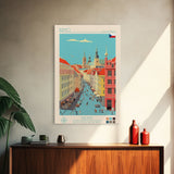 Brno Czech Republic Travel Poster Framed Canvas Print, Midcentury Modern Art, Pop Art Wall Decor, Home Decor, Vacation Gift, Living Room Art