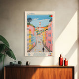 Coimbra Portugal Travel Poster Framed Canvas Print, Midcentury Modern Art, Pop Art Wall Decor, Home Decor, Vacation Gift, Living Room Art