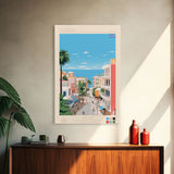 Glyfada Greece Travel Poster Framed Canvas Print, Midcentury Modern Art, Pop Art Wall Decor, Scenic Wall Art, Bedroom Decoration, Office Art