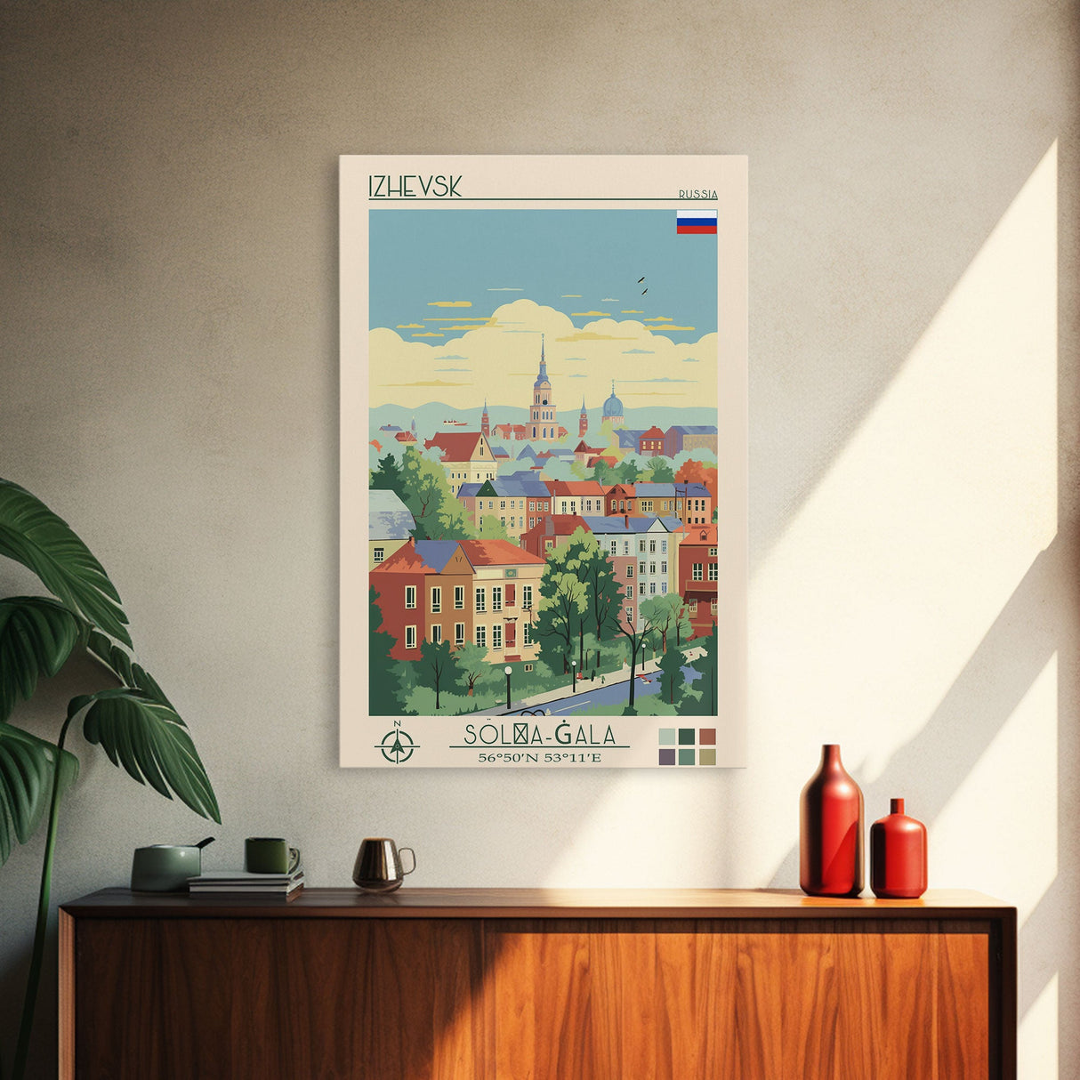 Izhevsk Russia Travel Poster Framed Canvas Print, Midcentury Modern Art, Pop Art Wall Decor, Scenic Living Room Art, Bedroom Gift