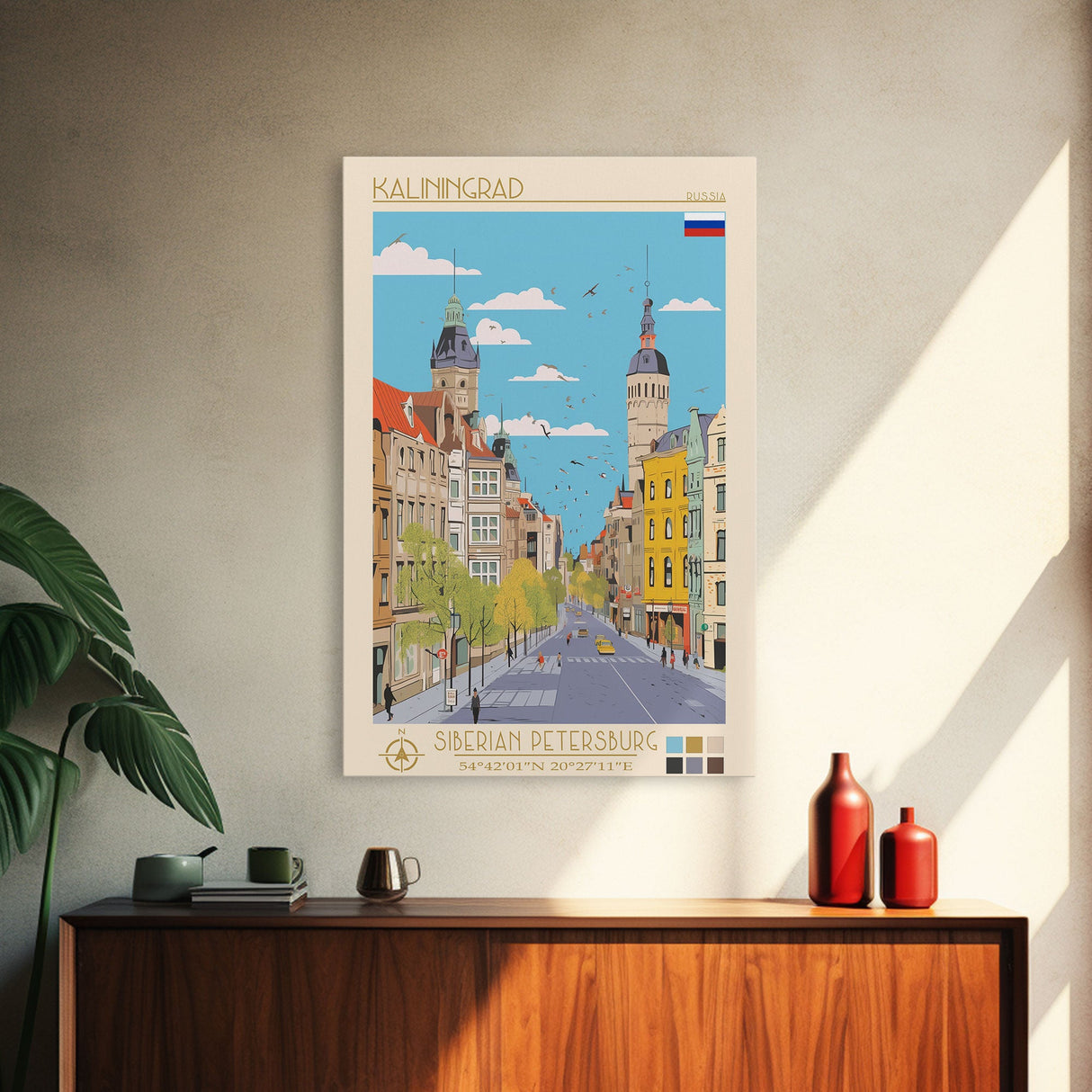 Kaliningrad Russia Travel Poster Framed Canvas Print, Midcentury Modern Art, Pop Art Wall Decor, Home Decor, Vacation Gift, Bedroom Art