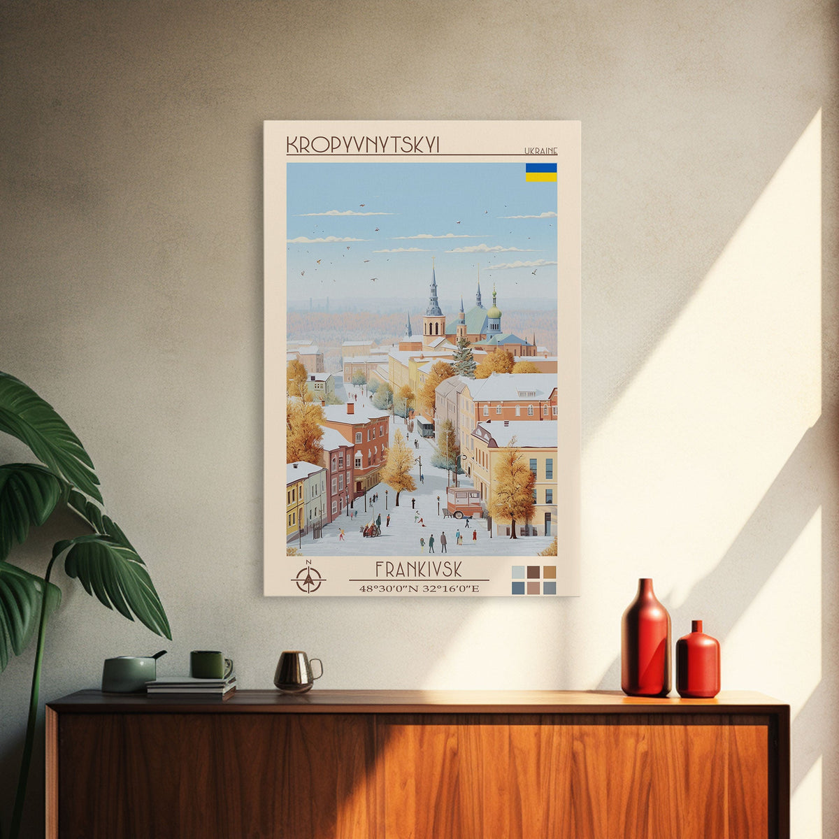Kropyvnytskyi Ukraine Travel Poster Framed Canvas Print, Midcentury Modern Art, Pop Art Wall Decor, Home Decor, Vacation Gift, Office Art