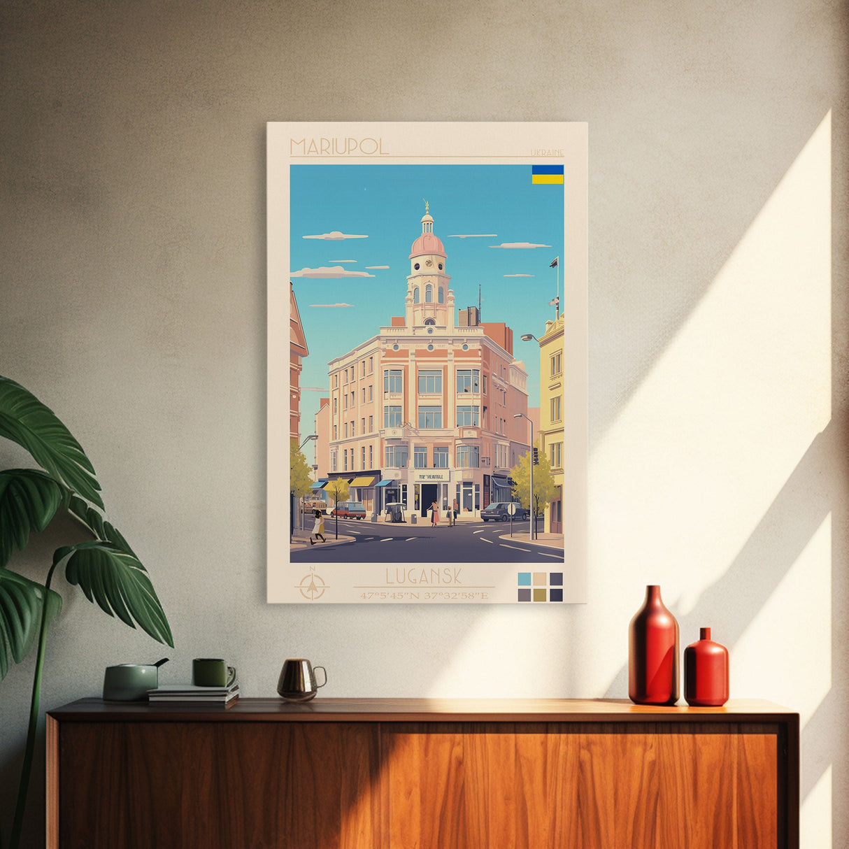 Mariupol Ukraine Travel Poster Framed Canvas Print, Midcentury Modern Art, Pop Art Wall Decor, Home Decor, Vacation Gift, Office Art