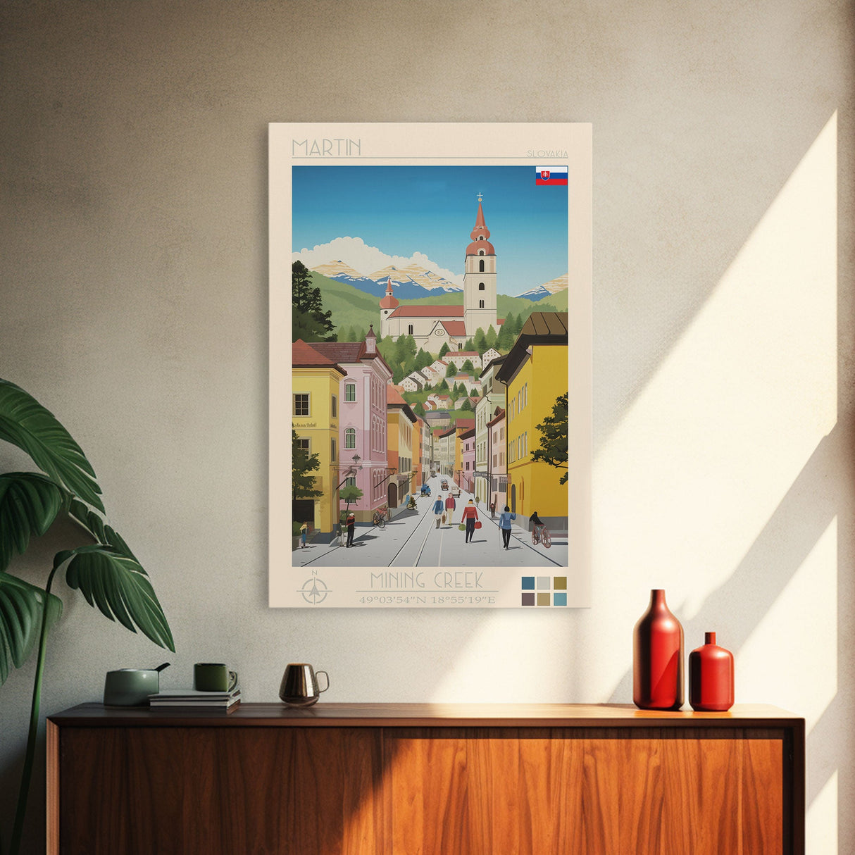 Martin Slovakia Travel Poster Framed Canvas Print, Midcentury Modern Art, Pop Art Wall Decor, Scenic Wall Art, Living Room Decoration, Office Art
