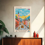 Michalovce Slovakia Travel Poster Framed Canvas Print, Midcentury Modern Art, Pop Art Wall Decor, Scenic Wall Art, Living Room Decoration, Office Art