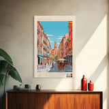 Pamplona Spain Travel Poster Framed Canvas Print, Midcentury Modern Art, Pop Art Wall Decor, Home Decor, Vacation Gift, Office Art