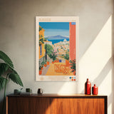 Peristeri Greece Travel Poster Framed Canvas Print, Midcentury Modern Art, Pop Art Wall Decor, Scenic Bedroom Art, Office Decoration
