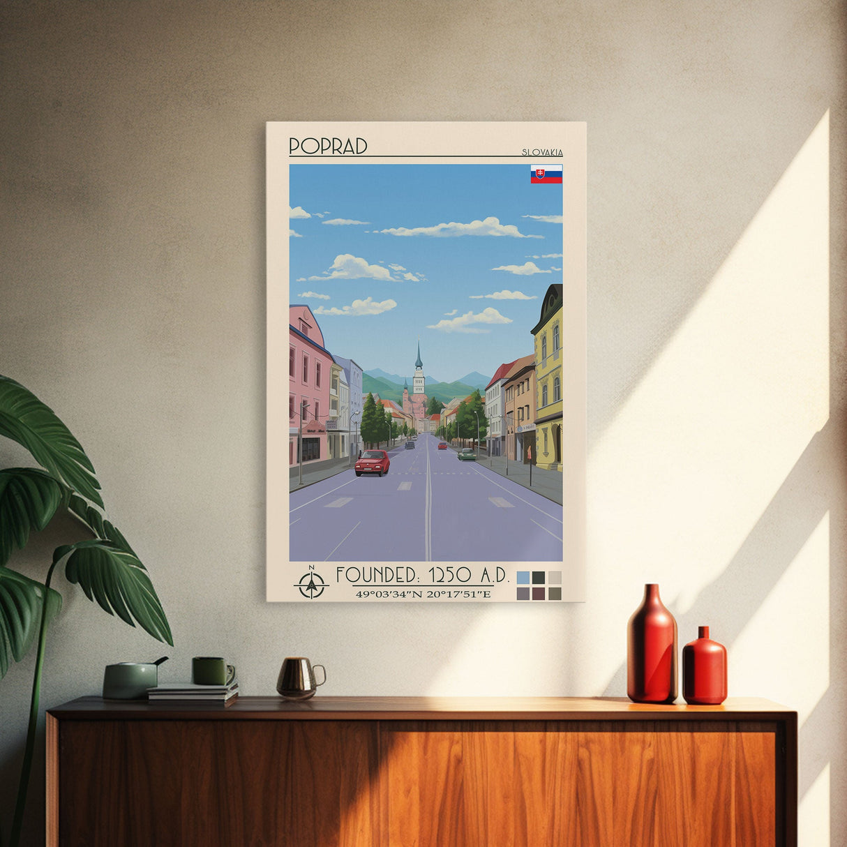 Poprad Slovakia Travel Poster Framed Canvas Print, Midcentury Modern Art, Pop Art Wall Decor, Scenic Wall Art, Living Room Decoration, Office Art