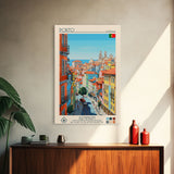 Porto Portugal Travel Poster Framed Canvas Print, Midcentury Modern Art, Pop Art Wall Decor, Scenic Wall Art, Living Room Decoration, Office Gift