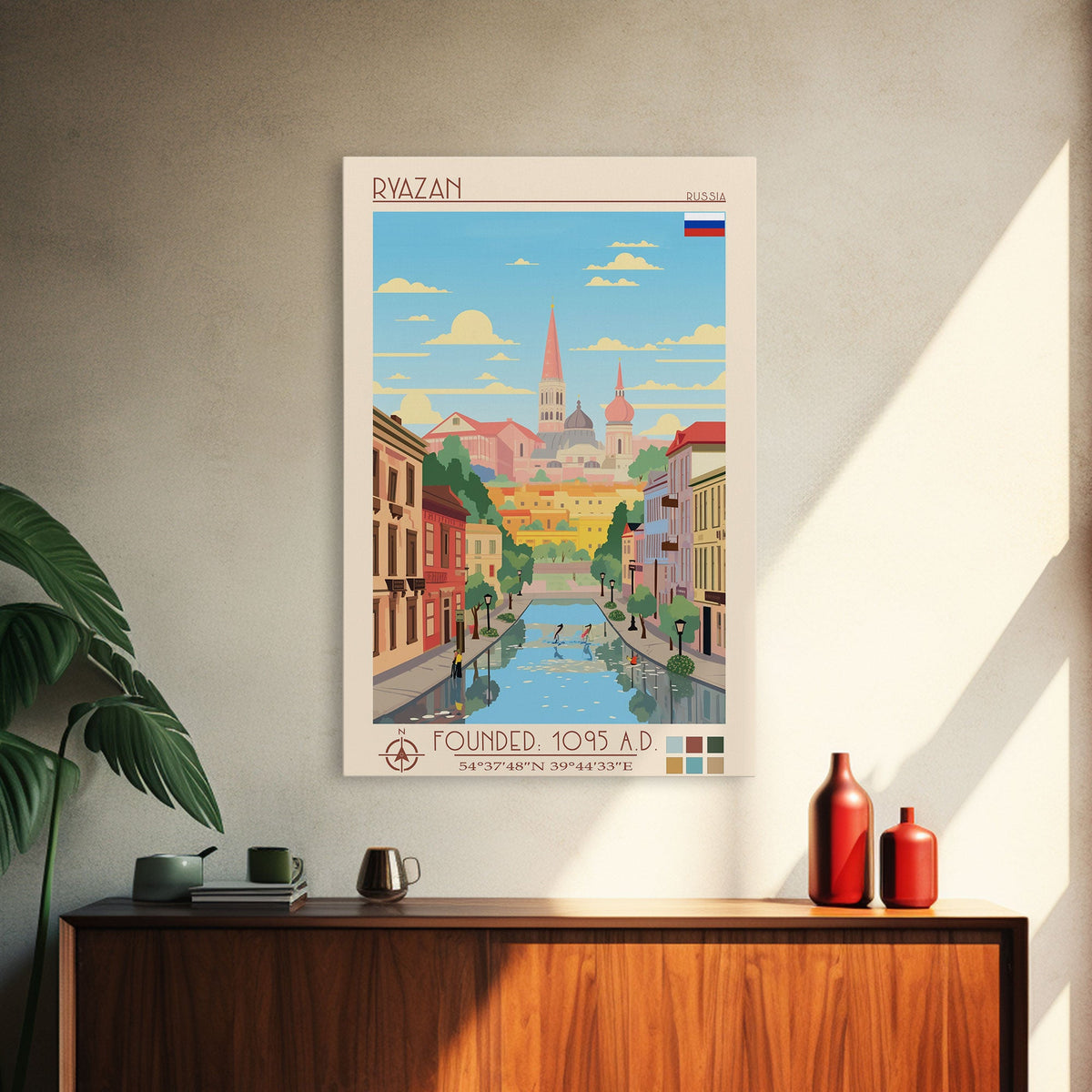 Ryazan Russia Travel Poster Framed Canvas Print, Midcentury Modern Art, Pop Art Wall Decor, Living Room Art, Home Decoration