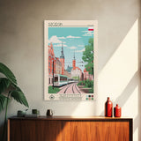 Szczecin Poland Travel Poster Framed Canvas Print, Midcentury Modern Art, Pop Art Wall Decor, Living Room Art, Scenic Wall Art