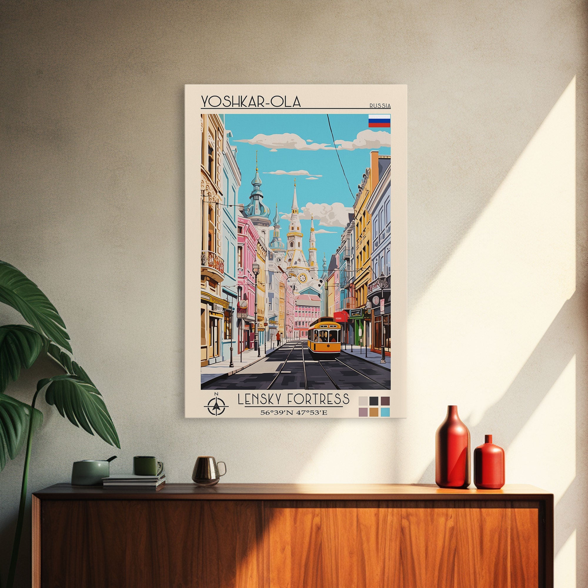 Yoshkar-Ola Russia Travel Poster Framed Canvas Print, Midcentury