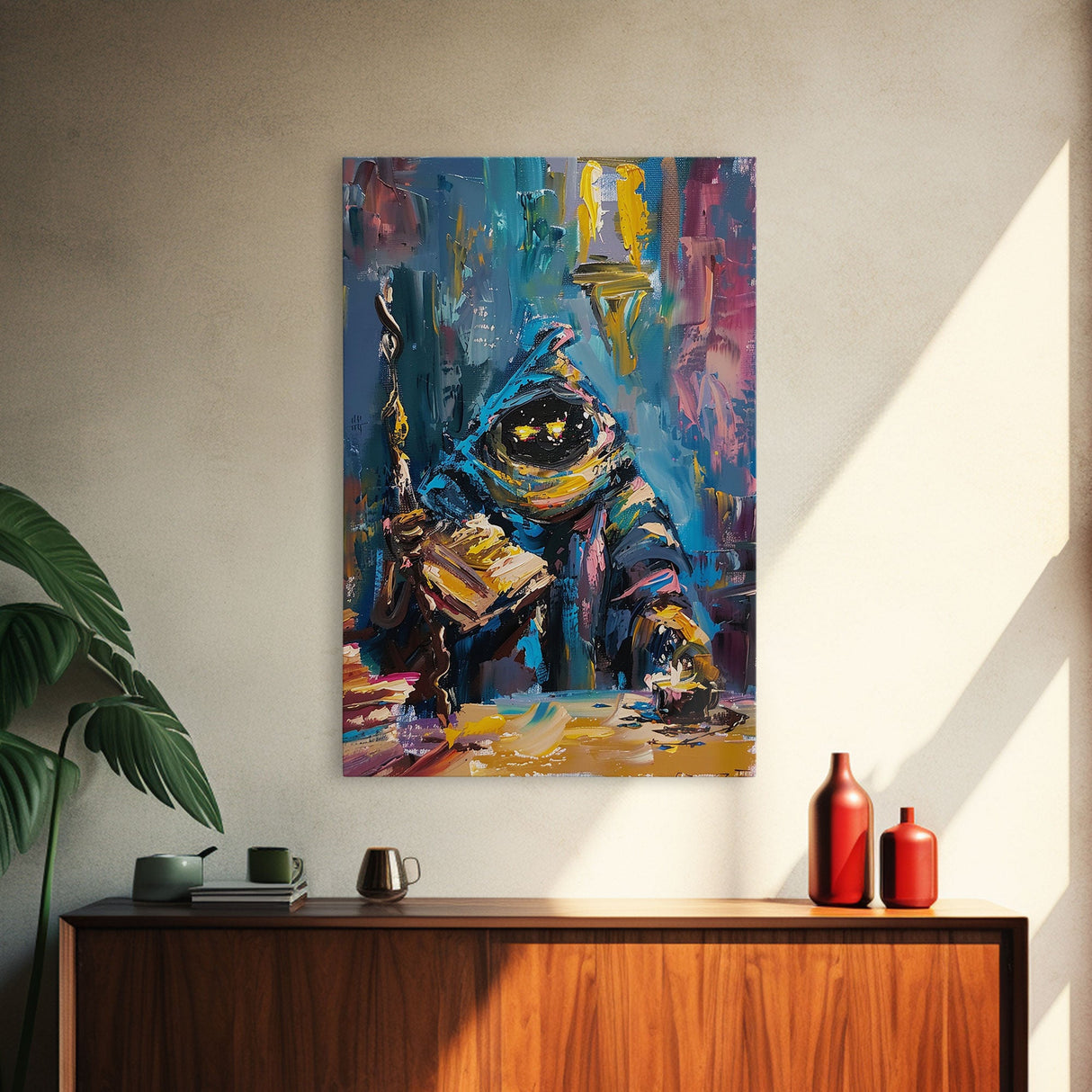 Halloween Creepy Wizard Reading Spells Framed Canvas Print, Spooky Wall Art, Home Decor, Occult Decor, Gift Idea, Dark Magic