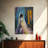 Halloween Haunted Veiled Ghost, Framed Canvas Print, Wall Art, Living Room Decor, Spooky, Ghost Art, Original Painting, Home Decor