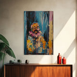 Halloween Ghost with Apple, Framed Canvas Print, Wall Art, Spooky Decor, Halloween Decoration, Living Room Art, Unique Gift