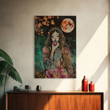 Ghostly Witch With Red Apple, Framed Canvas Print, Wall Art, Spooky Decor, Halloween Decoration, Living Room Art, Unique Gift