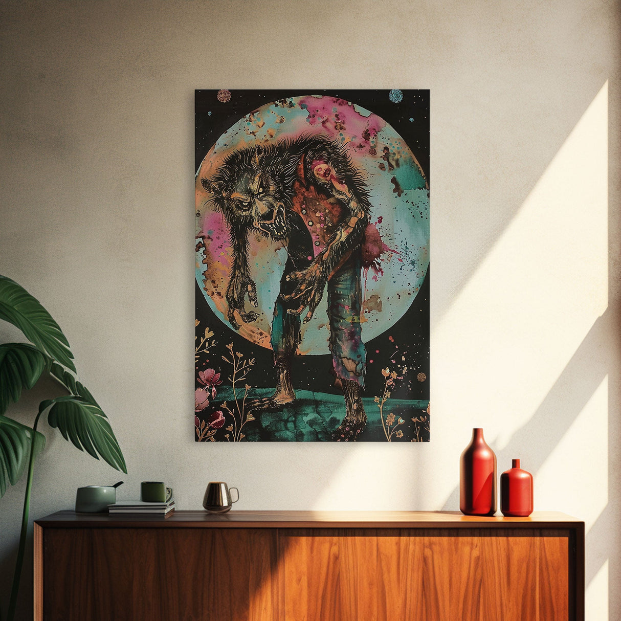 Halloween Werewolf Transformation, Framed Canvas Print, Wall Art, Home Decor, Spooky Artwork, Monster Decor, Halloween Decor, Fantasy Art