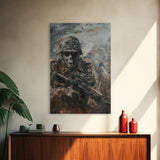 Skeletal Soldier in Battle - Haunting War Scene Gothic Art Framed Canvas Print, Spooky Halloween Decor