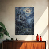 Haunted Victorian Mansion Halloween Art, Spooky House, Haunted Home, Creepy Building, Gothic Decor, Framed Canvas Print
