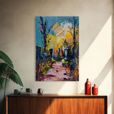 Colorful Haunted Cemetary, Springtime Halloween Mashup, Spooky Season Vibes, Framed Canvas Print, Haunted Graveyard