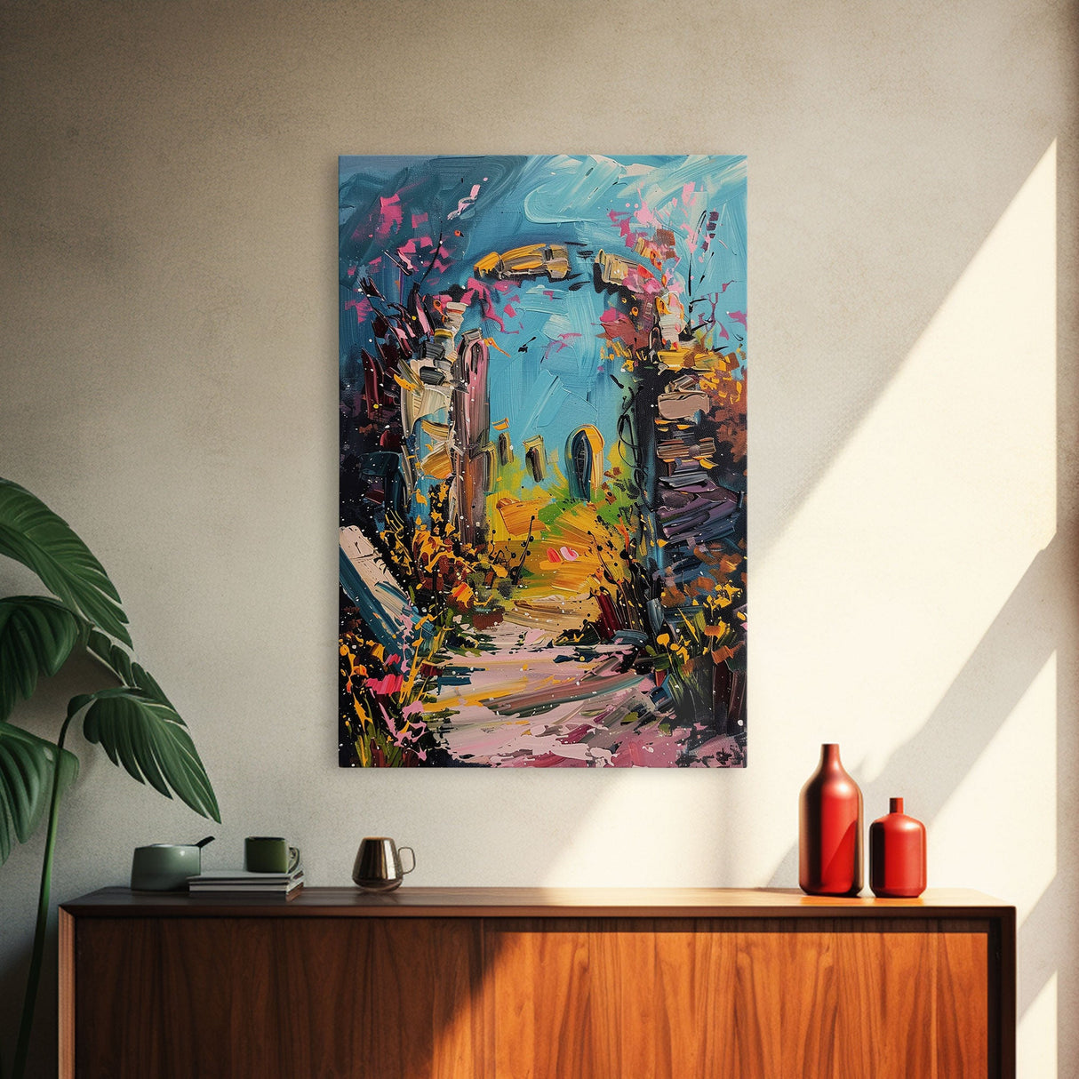 Ruined Archway Framed Canvas Print, Halloween Art, Haunted Garden, Spooky Ruins, Eerie Pathway, Fall Decor, Gothic Wall Art, Haunted Decor