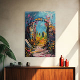Ruined Archway Framed Canvas Print, Halloween Art, Haunted Garden, Spooky Ruins, Eerie Pathway, Fall Decor, Gothic Wall Art, Haunted Decor