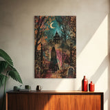 Gothic Mansion in the Forest Framed Canvas Print, Spooky Haunted House Art, Halloween, Eerie Decor, Haunted Artwork, Framed Canvas Print